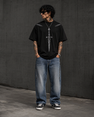 Sword Graphic Oversized T-Shirt – Black Streetwear Tee