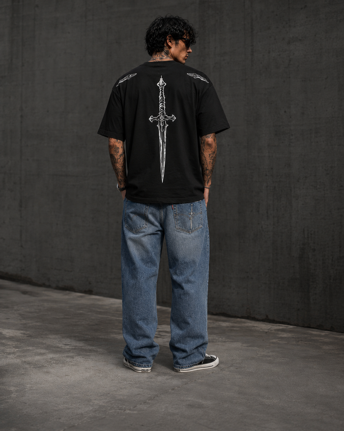 Sword Graphic Oversized T-Shirt – Black Streetwear Tee